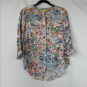 MAEVE Anthropologie Cartography Map Print Blouse 0